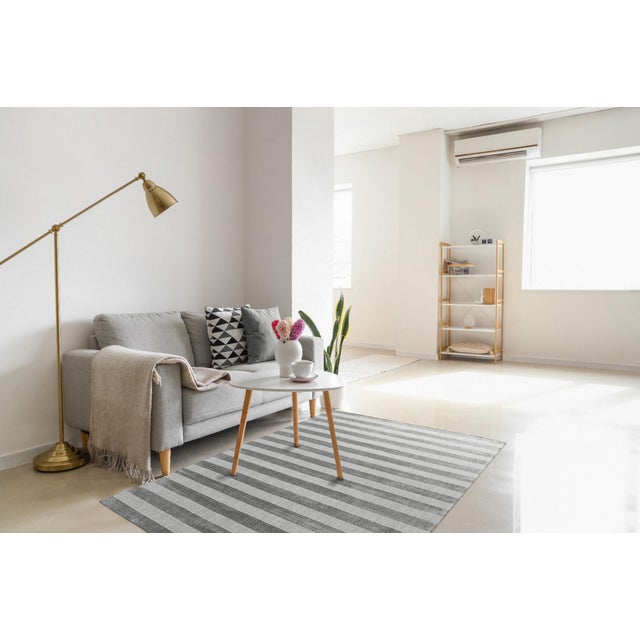 10x14 Yara Alluring Gray Stripe Geometric Modern Handmade Wool Carpet Rug For Sale In New York - Image 6 of 8