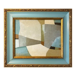 Contemporary Abstract Oil Painting in Vintage Blue Painted Frame For Sale