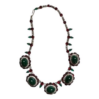 Vintage Red and Green Rhinestone Necklace For Sale