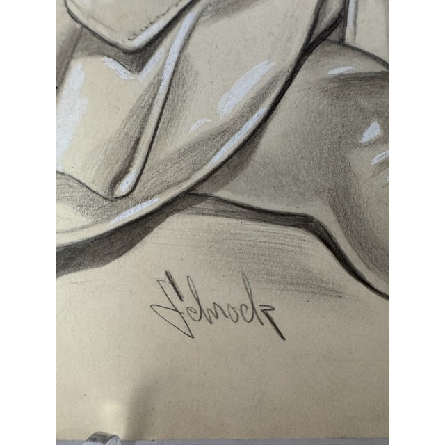 1940s 1940s Original Signed Graphite Illustration of Yawning Toddler With Cup, 11 × 9 In. For Sale - Image 5 of 6