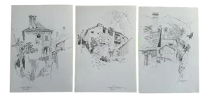 Jan Kristofori, Swiss Motives/Tessin Houses, Original Pencil Sketches, Set of 3