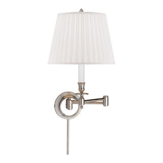 Visual Comfort Signature Candlestick Swing Arm in Polished Nickel with Silk Shade For Sale
