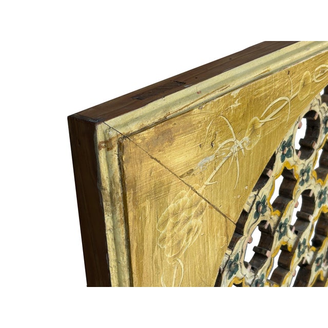 Vintage Mustard Yellow Geometric Flower Lattice Circle Square Wood Panel For Sale - Image 9 of 10