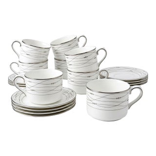 2000s Royal Doulton Precious Platinum Bone China Flat Cups & Saucers - Set of 8 For Sale