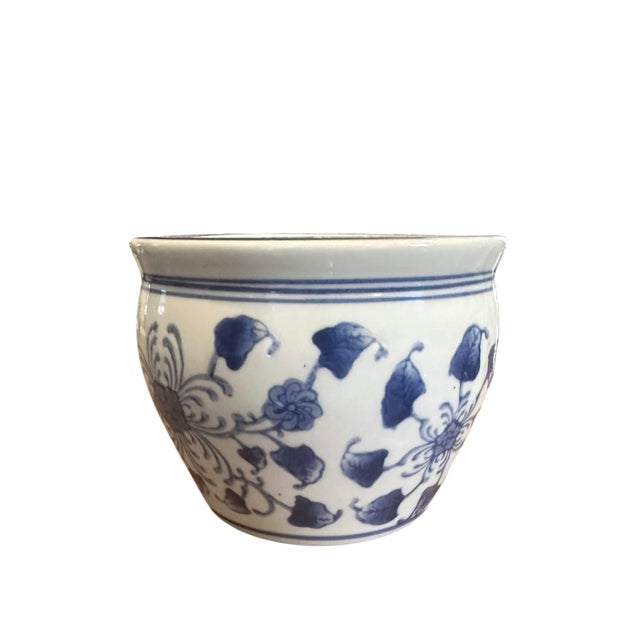 Vintage Blue & White Chinoiserie Orchid Pot/ Cache Pot / Jardiniere / Planter For Sale - Image 4 of 7