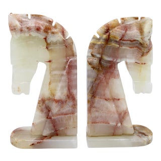 Mid Century Italian Alabaster Horse Bookends For Sale