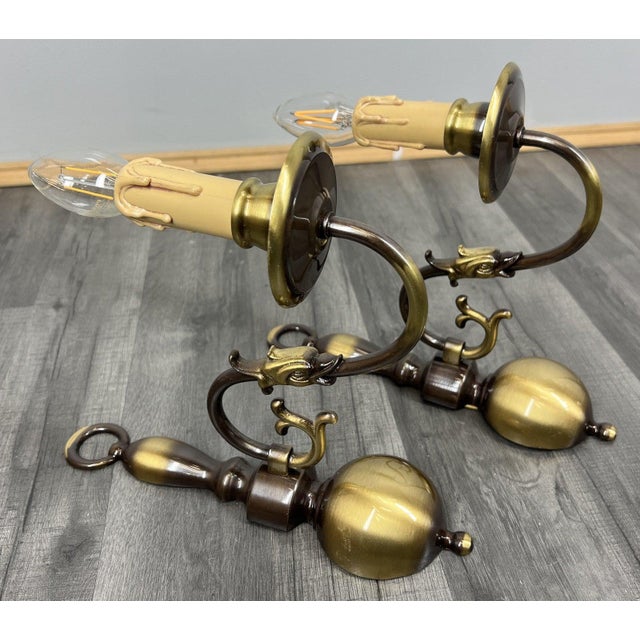 Vintage French Candle Style Sconces in Brass, Set of 2 For Sale - Image 14 of 17