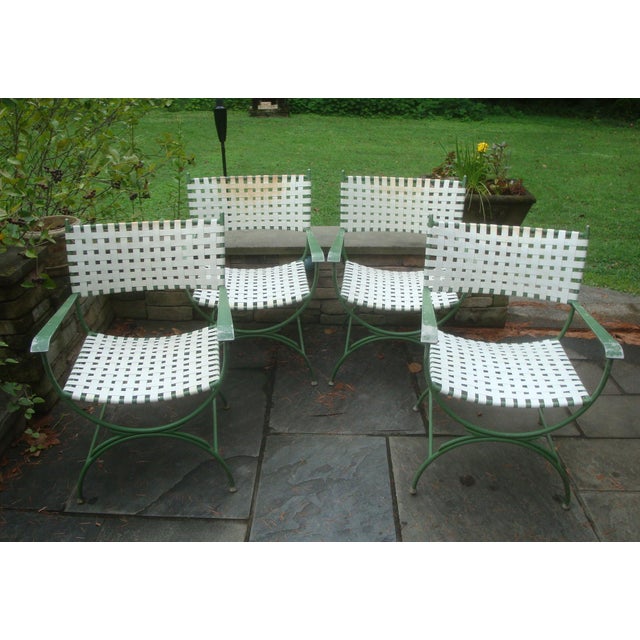 Cast Aluminum Patio Dining Table And 4 Campaign Curule Chairs 1960s Chairish