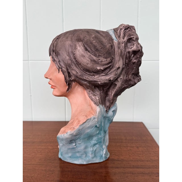 Ceramic Italian Handcrafted and Signed Female Bust in Ceramic For Sale - Image 7 of 13