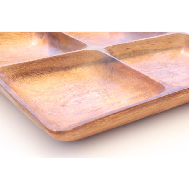 MCM Carved Monkeypod Sectioned Serving Tray For Sale - Image 4 of 4