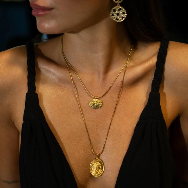 Golden Warrior Goddess Medallion Necklace For Sale - Image 9 of 12