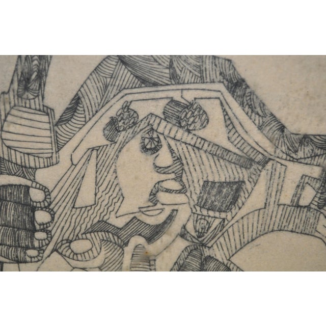 1940s Vintage Cubist Abstract "Lady in Labor" Etching For Sale - Image 5 of 6