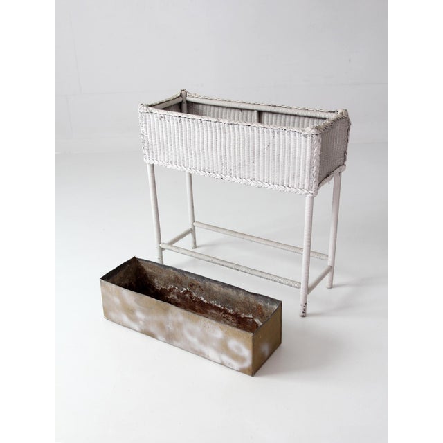 Antique White Wicker Plant Stand With Removable Metal Liner For Sale - Image 17 of 18