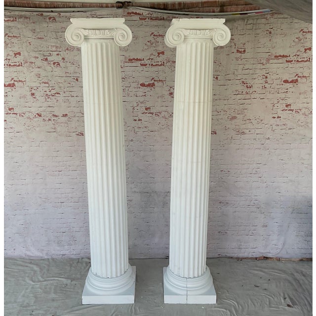 Very Large 8 Ft Neoclassical Fluted White Carved Wood Architectural Columns, a Pair For Sale - Image 12 of 15