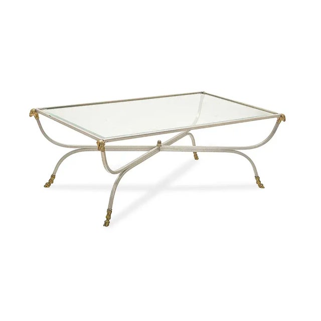 Maison Jansen Maison Jansen Brushed Steel & Brass Hoof Foot Coffee Cocktail Table For Sale - Image 4 of 6