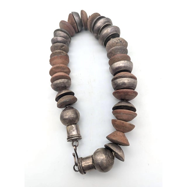 Chrome Vintage Silver & Stone Beaded Choker Necklace For Sale - Image 8 of 9