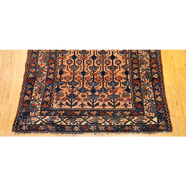 Antique Persian Malayer Area Rug, Hand-Knotted Wool, Geometric Pattern, 4x5, Red & Navy For Sale - Image 11 of 16
