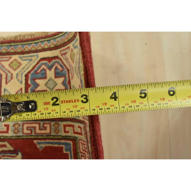 Kazak Rug 5’3” X 6’6” Red Wool Tribal Hand-Knotted Carpet For Sale - Image 11 of 13