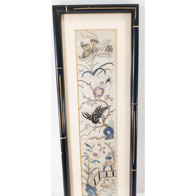 We are selling this 19th or early 20th century Chinese silk embroidered robe sleeve panel with landscape scene. Condition:...