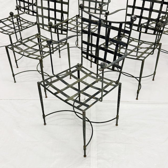 Black 1970s Set of Six Mario Papperzini for Salterini, Iron Lattice Outdoor Armchairs, Attributed For Sale - Image 8 of 18