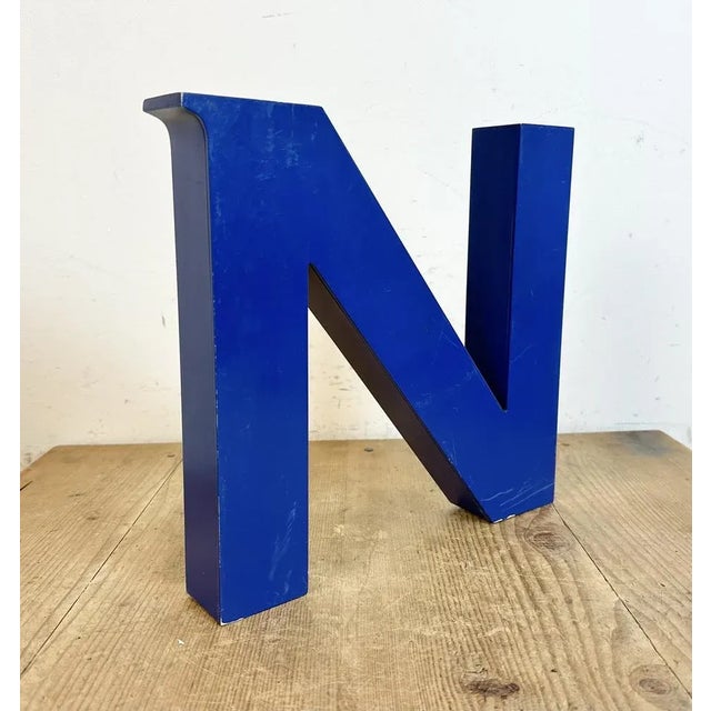 Industrial Vintage Blue Iron Facade Letter N, 1970s For Sale - Image 3 of 9