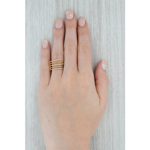 Metal New Layered Diamond Statement Ring 14k Yellow Gold Size 6.5 Stacking For Sale - Image 7 of 7