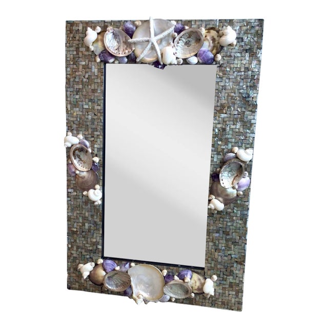 Silver and Sophisticated SeaShells on a Mosaic Inlay Frame For Sale