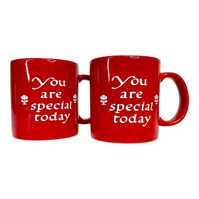 1980s Vintage German Waechtersbach Boho Chic You Are Special Today Coffee Mugs - a Pair For Sale