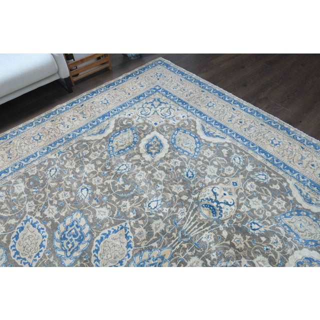 1970s Vintage Persian Handmade Wool Cotton Blue Area Rug For Sale In San Francisco - Image 6 of 11