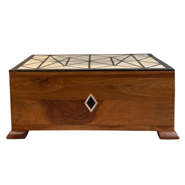 1970s Vintage Indian Bone and Ebony Inlaid Work Box For Sale - Image 5 of 10