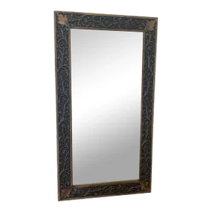 Vintage 1990s Carved Floral Wooden Mirror