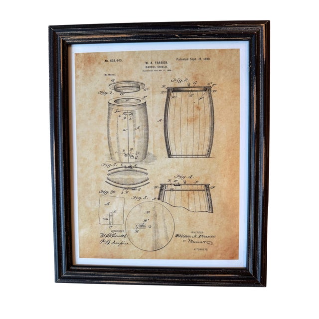 Rustic Set of 4 Vintage-Style Wine Patent Reproduction Prints in Dark Wood Frames – Industrial Bar Decor For Sale - Image 3 of 8