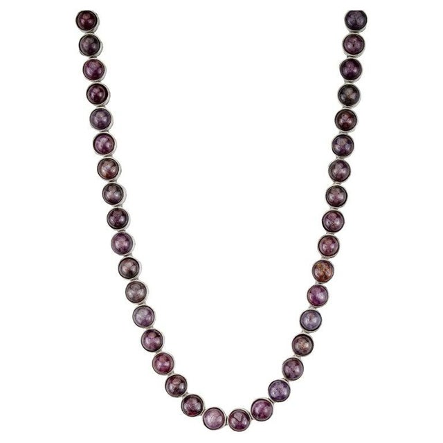 46.62Ct Star Ruby Bezel Set Tennis Necklace in 925 Silver 17 Inches For Sale - Image 10 of 12