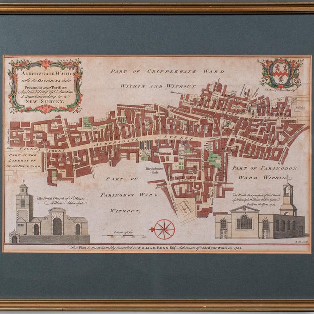 Antique London Street Map, Aldersgate, English, Framed, the Barbican, Georgian For Sale - Image 4 of 11