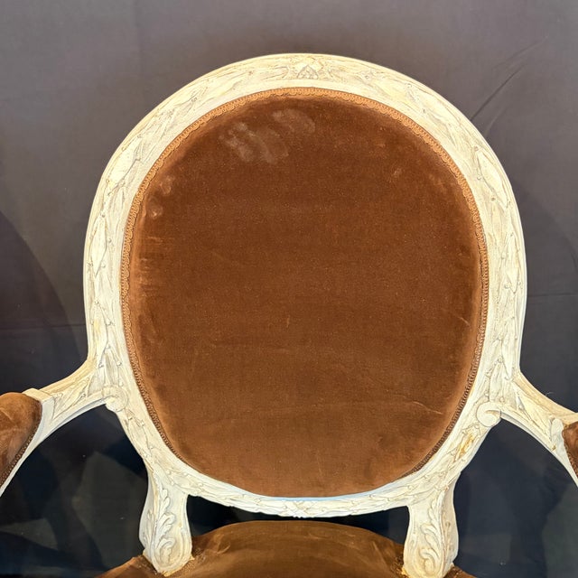 Wood 19th Century French Louis XVI Carved and Painted Armchairs -a Pair For Sale - Image 7 of 14