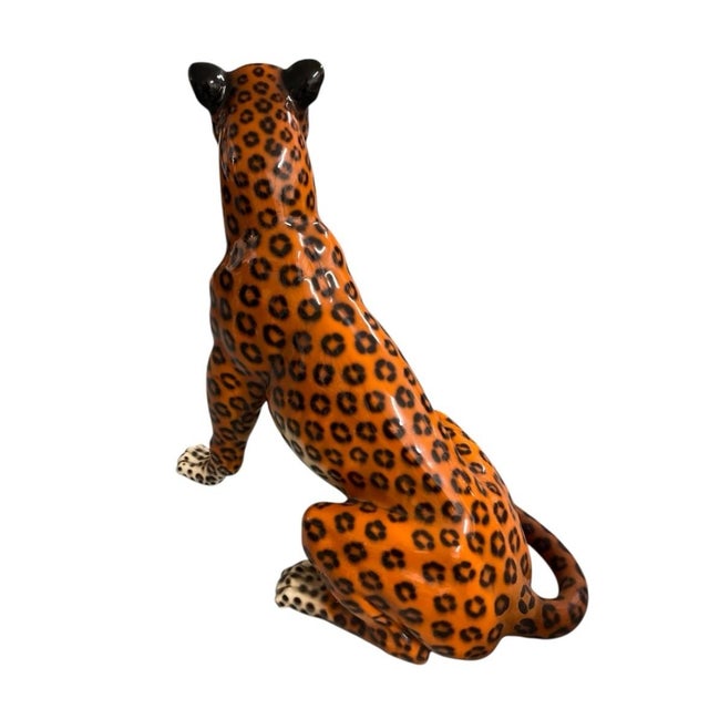 Vintage Italian-Style Glazed Ceramic Leopard Floor Sculpture For Sale - Image 4 of 12