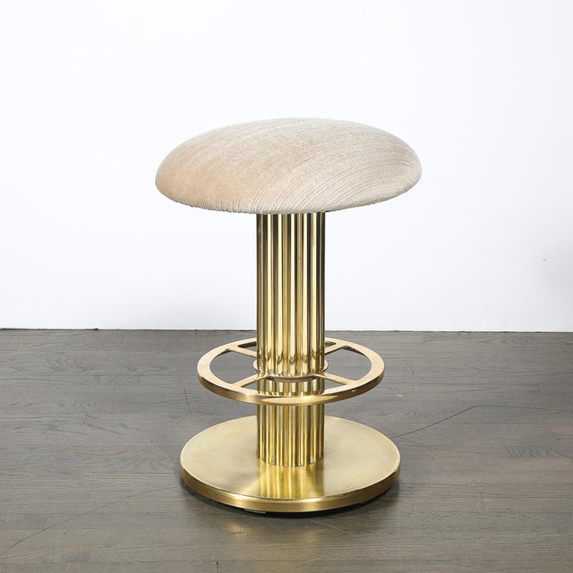 1980s Mid-Century Designed for Leisure Fluted & Cream Upholstered Brass Counter Stool For Sale - Image 5 of 10