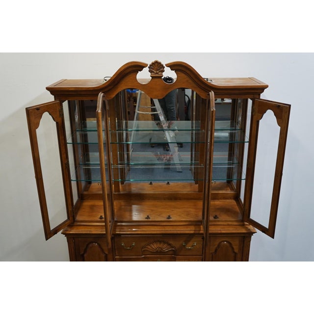 Wood Broyhill Furniture Walnut Traditional Style 60" Buffet W. Lighted Display China Cabinet 631-7940-65 / 631-7940-66 For Sale - Image 7 of 16
