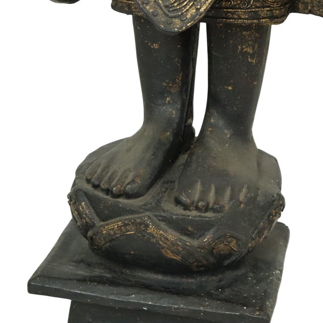 Very Large Weathered Gilded Wood Statue of Buddha, Burma For Sale - Image 14 of 18