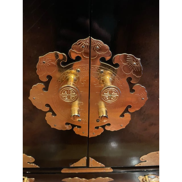 Wood 1980s Korean Tansu Style Chest Cabinet Chinoiserie Campaign Asian For Sale - Image 7 of 12
