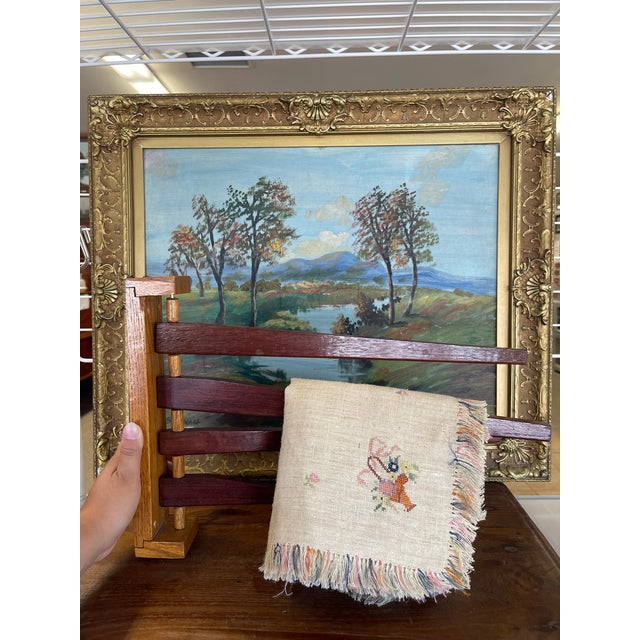 Vintage Wooden Swing-Arm Wall-Mounted Quilt or Towel Rack in Likely Oak and Mahogany. For Sale - Image 10 of 10