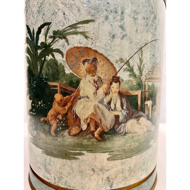 Metal Vintage Chelsea House Chinouserie Style Ginger Jar Tea Caddy Tin Table Lamp With Shade For Sale - Image 7 of 12