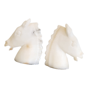 Vintage Carved Marble Horse Head Bookends, Pair