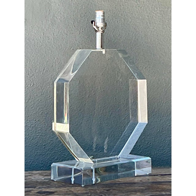 Vintage Slab Lucite Octagon Lamp For Sale - Image 10 of 12
