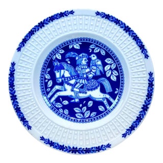 1970s Porcelain Wall Plate Die Falkenbeize Real Cobalt Arzberg For Sale