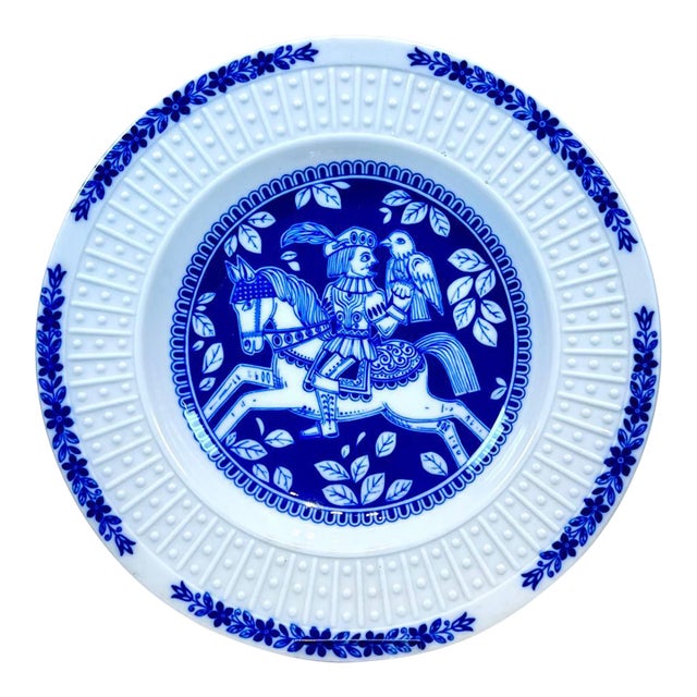 1970s Porcelain Wall Plate Die Falkenbeize Real Cobalt Arzberg For Sale