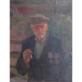 Vintage Soviet Man Portrait Oil Painting, Ukrainian Artist, Socialist Realism 97-74 For Sale