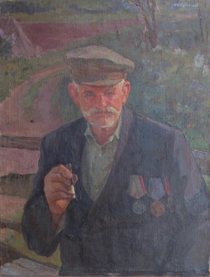 Vintage Soviet Man Portrait Oil Painting, Ukrainian Artist, Socialist Realism 97-74