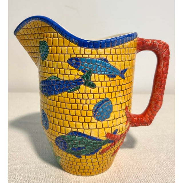 Mid-Century Modern Mid 20th Century Mid Centruy Modern Vietri Nettuno Italian Mosaic Coral and Fish Decorative Dining Accessories - A 4 Piece Set For Sale - Image 3 of 10