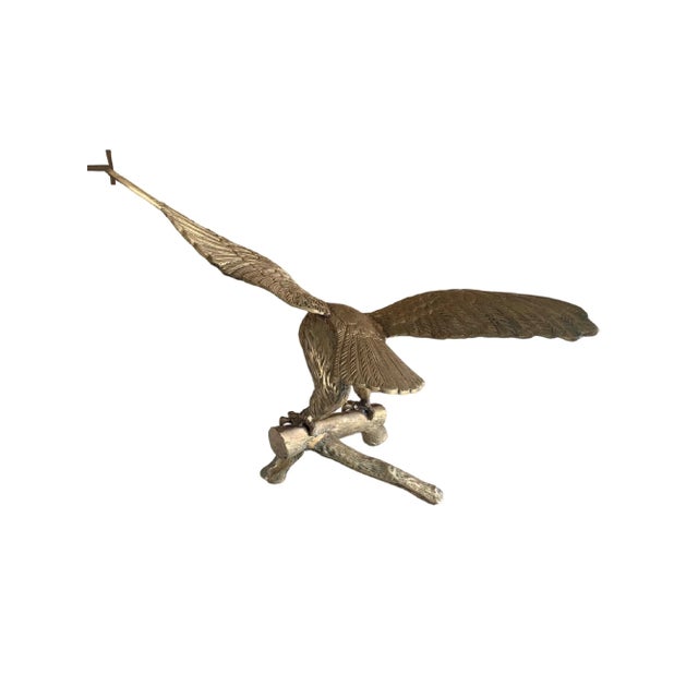 Late 20th Century Handmade Solid Brass Eagle Bird on Branch Figurine For Sale - Image 4 of 6